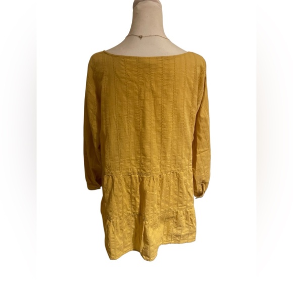 J.Jill Yellow Peasant Blouse Size L Cottagecore Prairie Boho Tiered Top - Picture 3 of 6
